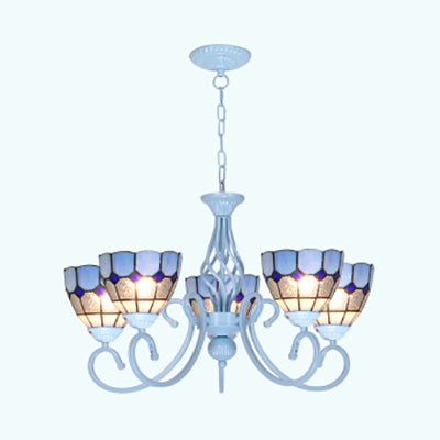 Mediterranean Stained Glass Pendant Chandelier in Light Blue - 3/5/6 Lights for Kitchen