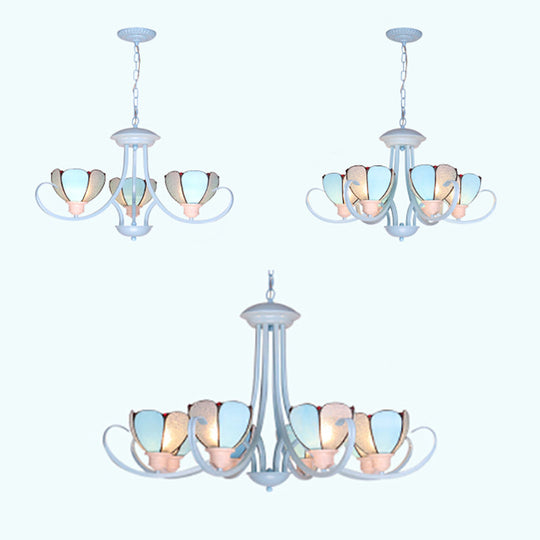 Stained Glass Petal Chandelier with Hanging Chain - Blue 3/6/8 Lights - Modern Ceiling Light for Hall