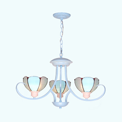 Modern Petal Chandelier: 3/6/8-Light Stained Glass Ceiling Light In Blue For Hallway - With Hanging