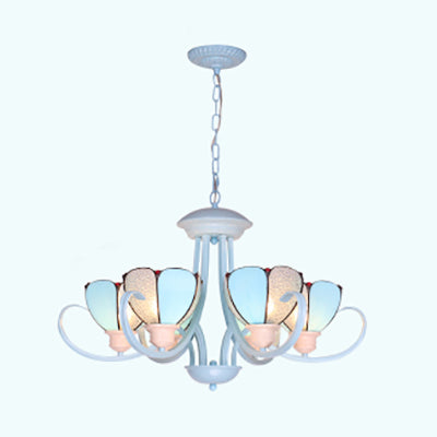 Stained Glass Petal Chandelier with Hanging Chain - Blue 3/6/8 Lights - Modern Ceiling Light for Hall