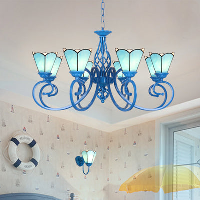 Petal Chandelier With Tiffany Glass Pendant In Blue/White And Adjustable Chain Blue