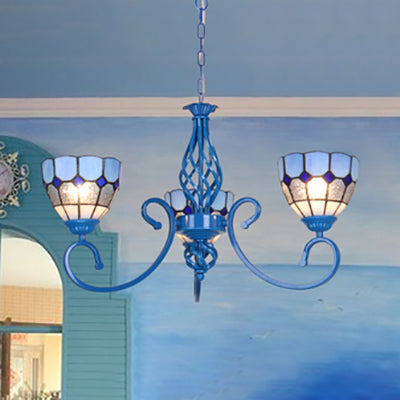 Mediterranean Blue Glass Pendant Chandelier Lighting for Foyer - 3/5 Lights