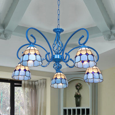 Mediterranean Blue Glass Pendant Chandelier Lighting for Foyer - 3/5 Lights