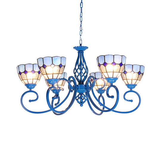 Blue Bowl Pendant Chandelier - 6/8 Lights, Mediterranean Style for Living Room