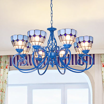 Blue Bowl Pendant Chandelier - 6/8 Lights, Mediterranean Style for Living Room