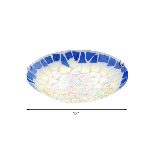 Baroque Stained Glass Bowl Flushmount Light - Blue 12"/16"/19.5" Wide, 3 Lights