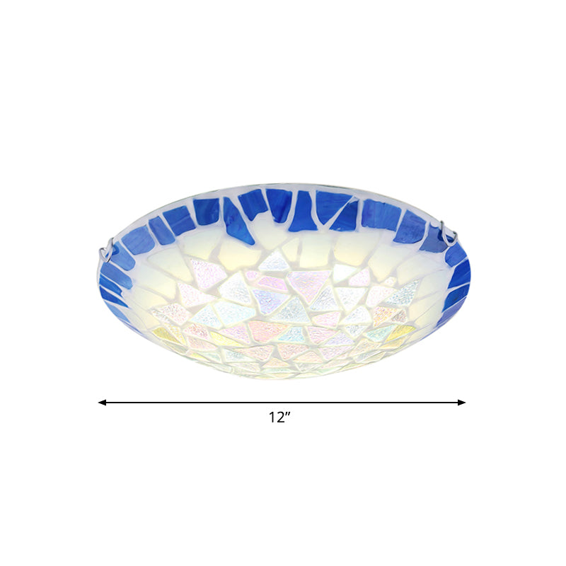 Baroque Stained Glass Bowl Flushmount Light - Blue 12/16/19.5 Wide 3 Lights