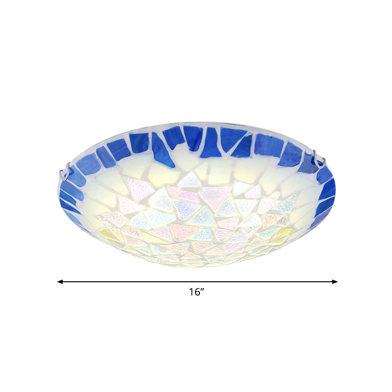 Baroque Stained Glass Bowl Flushmount Light - Blue 12"/16"/19.5" Wide, 3 Lights