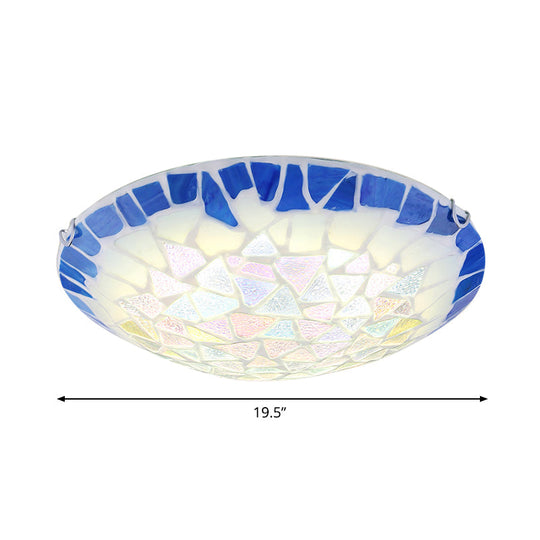 Baroque Stained Glass Bowl Flushmount Light - Blue 12"/16"/19.5" Wide, 3 Lights