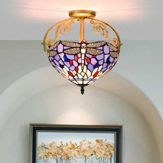 Dragonfly Cut Glass Kitchen Semi-Flush Mount Ceiling Lighting - Beige/Red/Orange Beige