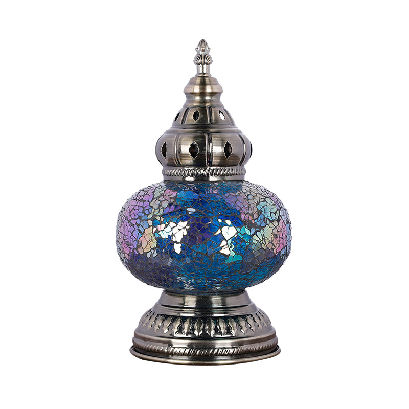 Mediterranean Blue Stained Glass Table Lamp With Tower Shape - Perfect For Bedroom Nightstand