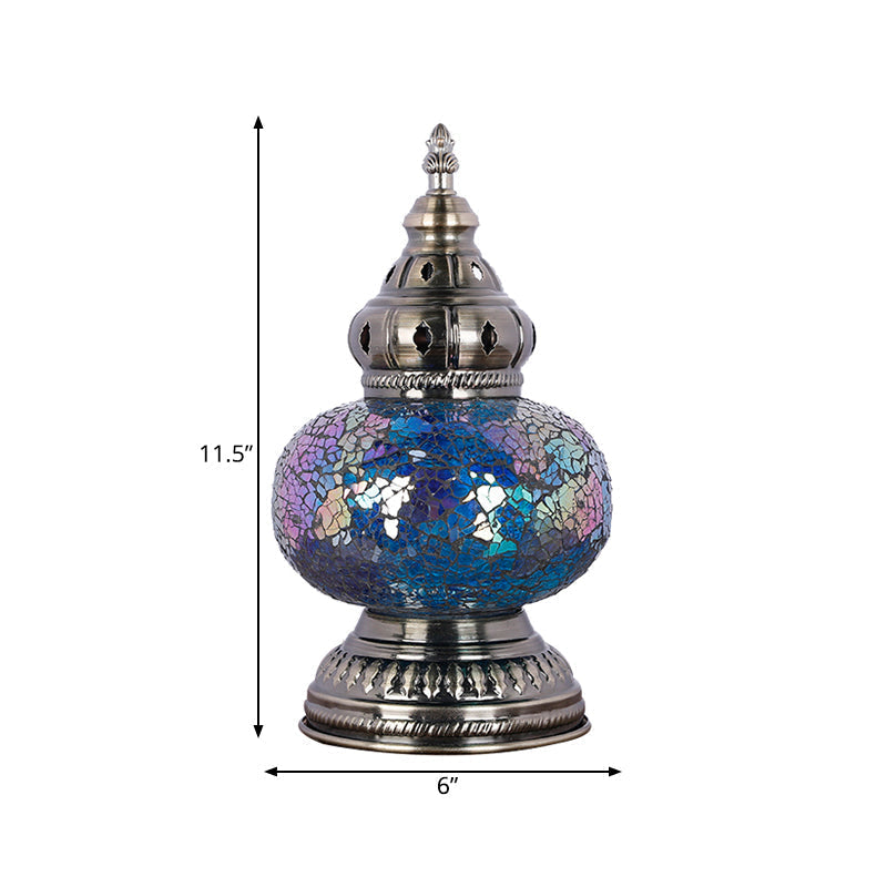 Mediterranean Blue Stained Glass Table Lamp With Tower Shape - Perfect For Bedroom Nightstand