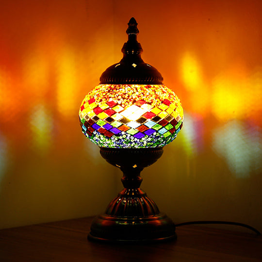 Mediterranean Global Orange/Red And Blue Stained Glass Table Lamp: Perfect Bedroom Night Light