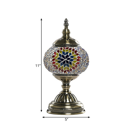 Mediterranean Global Orange/Red And Blue Stained Glass Table Lamp: Perfect Bedroom Night Light