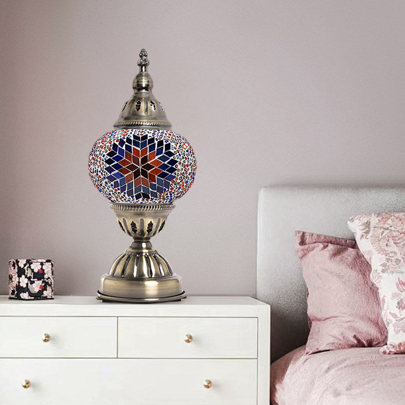 Art Deco Tower Bedroom Table Lamp With Stained Glass And Colorful Lighting Red-Blue