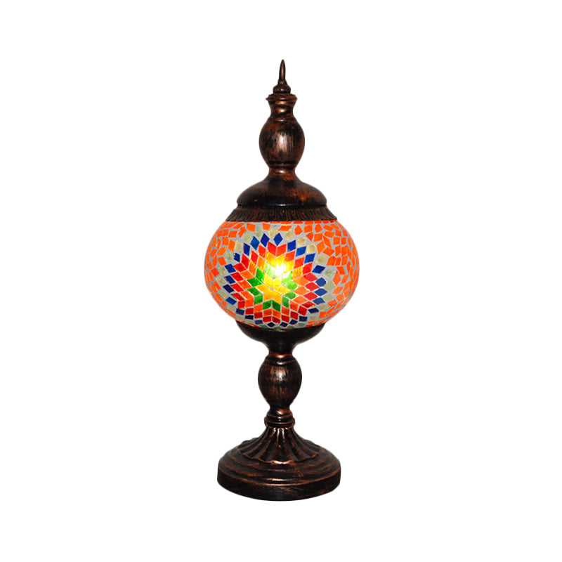 Traditional Stained Glass Orange Table Lamp Tower - 1 Head Nightstand Light For Study Room