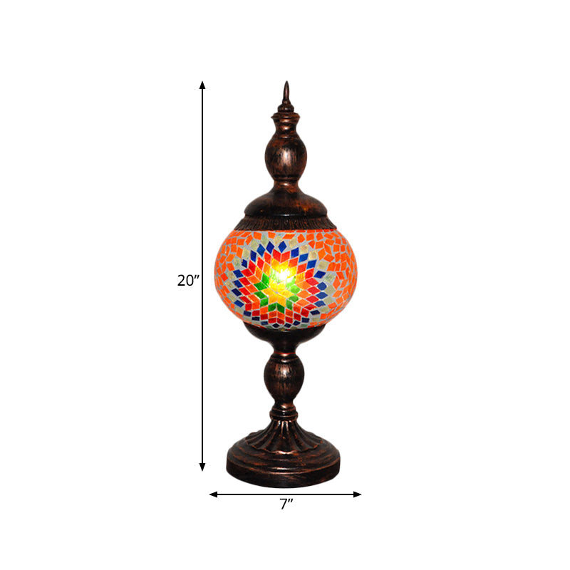 Traditional Stained Glass Orange Table Lamp Tower - 1 Head Nightstand Light For Study Room