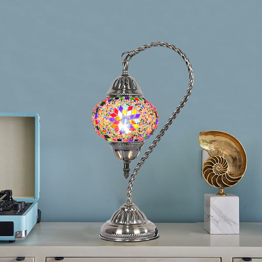 Mediterranean Teardrop Stained Glass Night Lamp With Gooseneck Arm