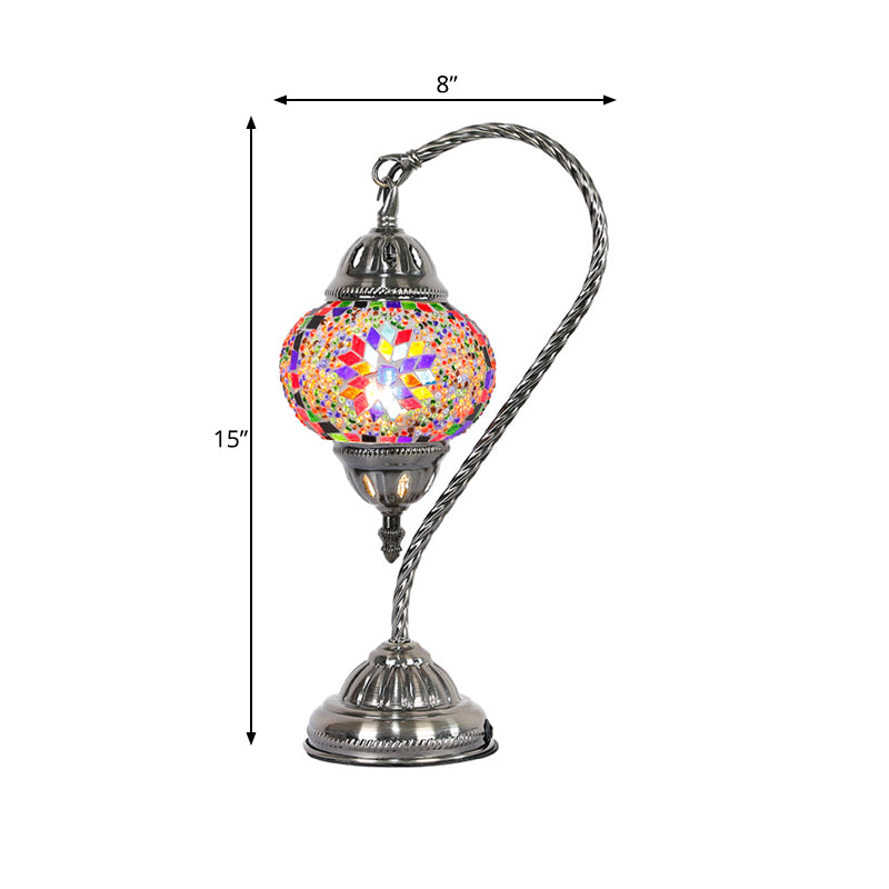 Mediterranean Teardrop Stained Glass Night Lamp With Gooseneck Arm