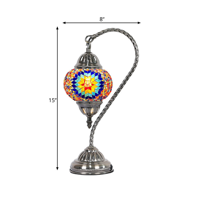 Mediterranean Teardrop Stained Glass Night Lamp With Gooseneck Arm