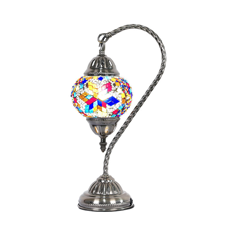 Mediterranean Teardrop Stained Glass Night Lamp With Gooseneck Arm Purple