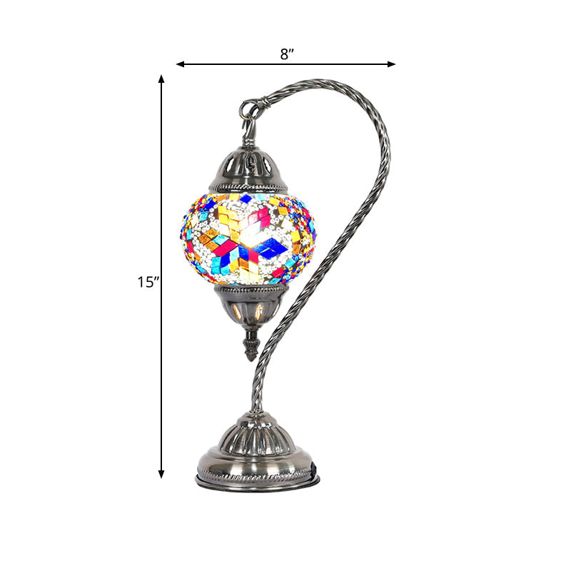 Mediterranean Teardrop Stained Glass Night Lamp With Gooseneck Arm