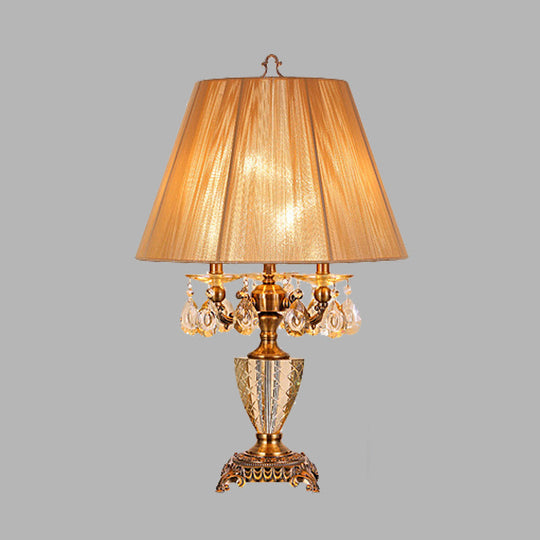 Beige 3-Light Table Lamp With Traditional Crystal Design For Bedroom