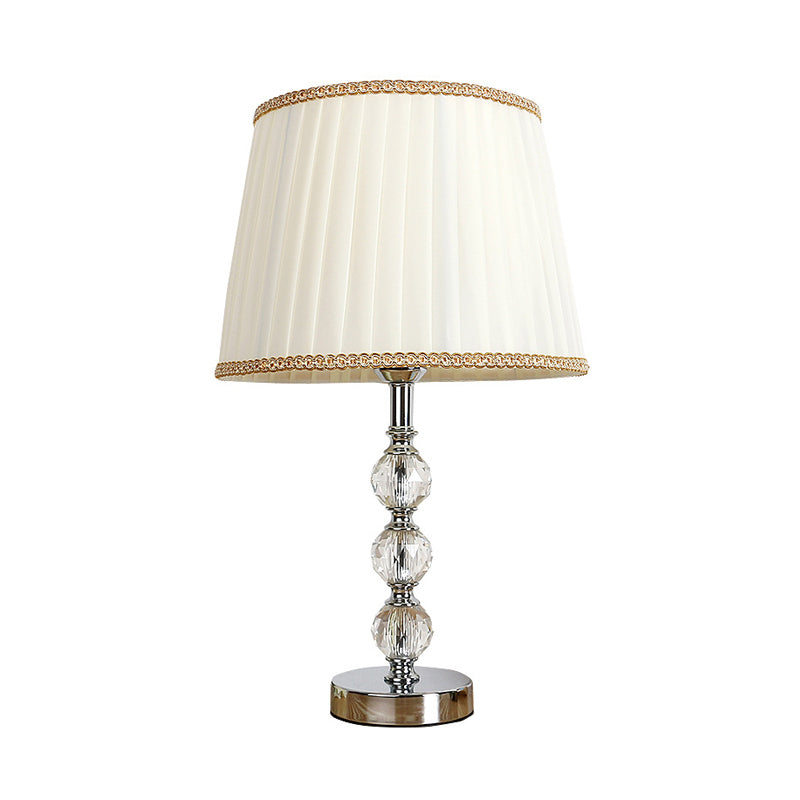 Minimalistic Crystal Globe Nightstand Lamp In White/Beige/Pink With Pleated Fabric Shade