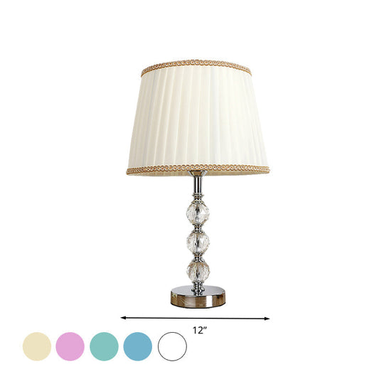 Minimalistic Crystal Globe Nightstand Lamp In White/Beige/Pink With Pleated Fabric Shade