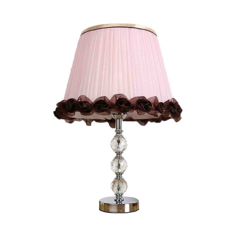 Minimalistic Crystal Globe Nightstand Lamp In White/Beige/Pink With Pleated Fabric Shade