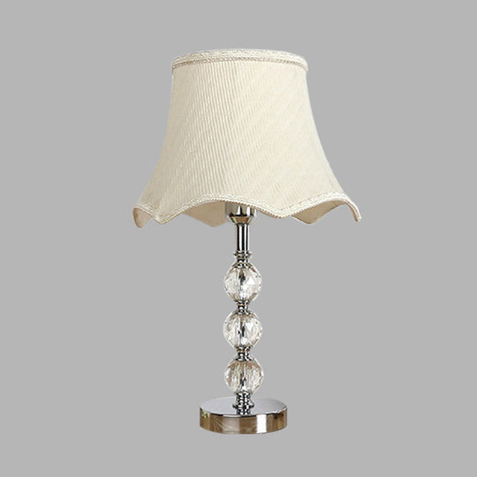 Scalloped Crystal Table Lamp - Elegant Living Room Nightstand Light Beige/Light Brown With Braided