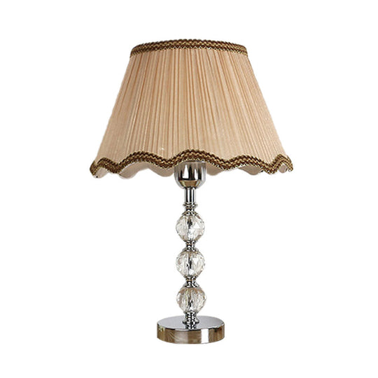 Scalloped Crystal Table Lamp - Elegant Living Room Nightstand Light Beige/Light Brown With Braided