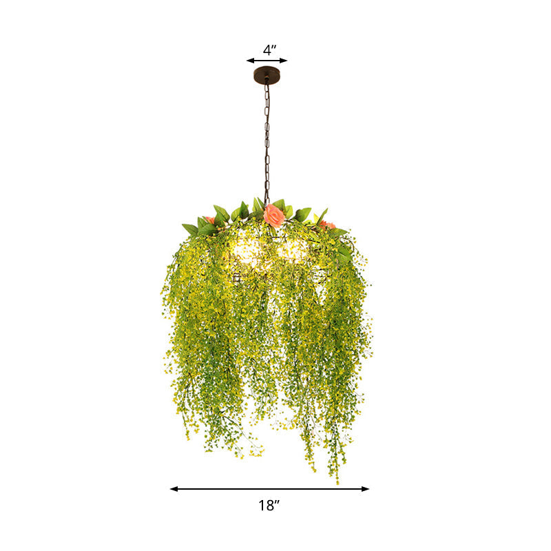 Industrial Metal Chandelier Light - Green Restaurant Pendant - 18"/25.5" Wide - 3 Lights