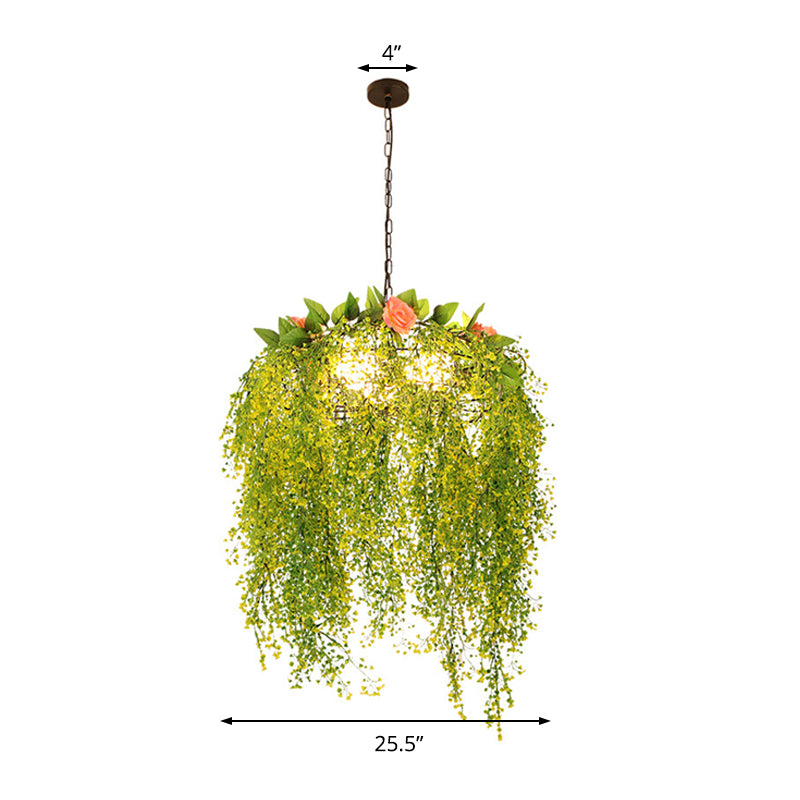 Industrial-Style Metal Chandelier With 3 Green Pendant Lights - Perfect For Restaurants And Plant