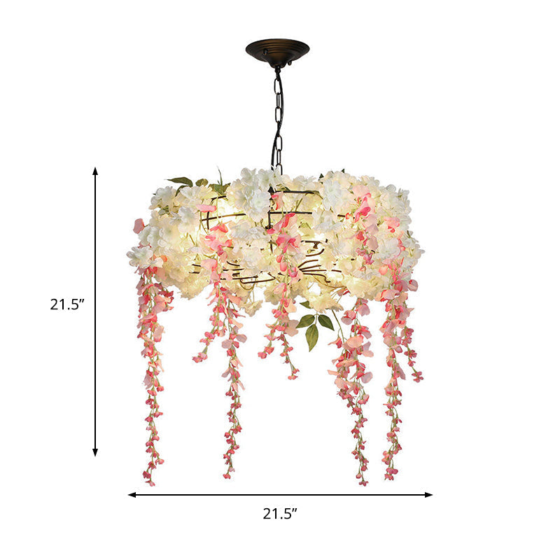 Industrial Metal Chandelier Light Fixture with 4/5 Pink Flower Decor Lights - Perfect for Restaurants