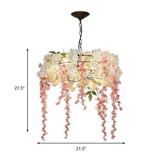 Industrial Metal Chandelier Light Fixture with 4/5 Pink Flower Decor Lights - Perfect for Restaurants