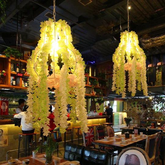 Industrial Green Urn Suspension Pendant Light with Plant Decoration - Perfect for Restaurants