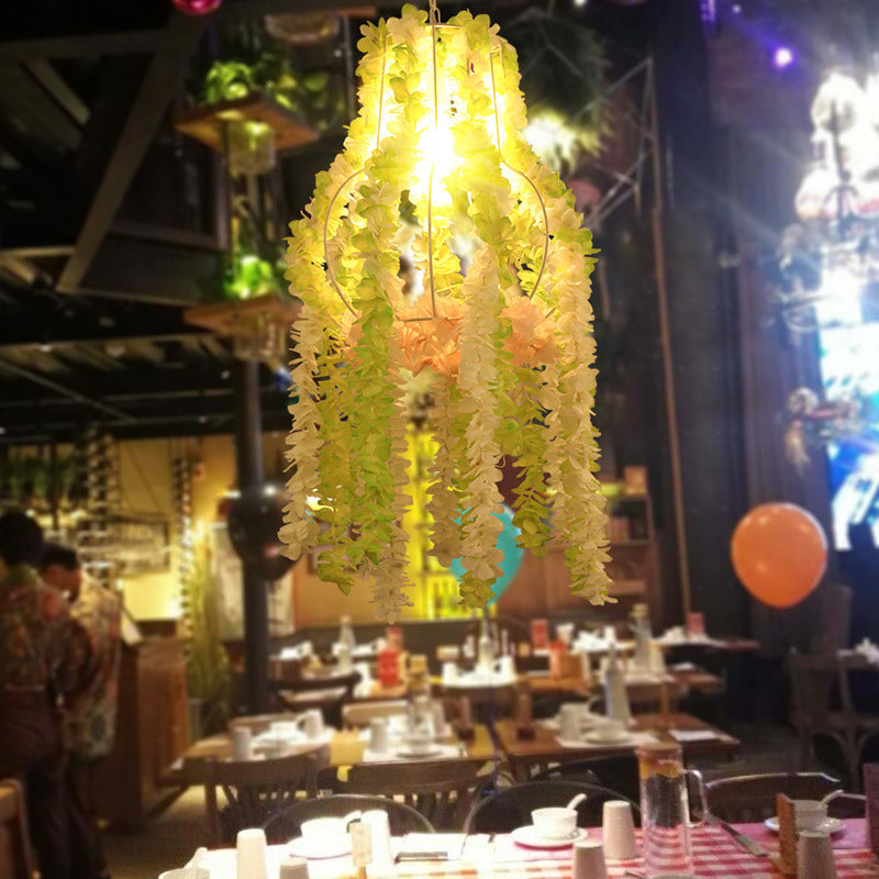 Industrial Green Urn Suspension Pendant Light with Plant Decoration - Perfect for Restaurants