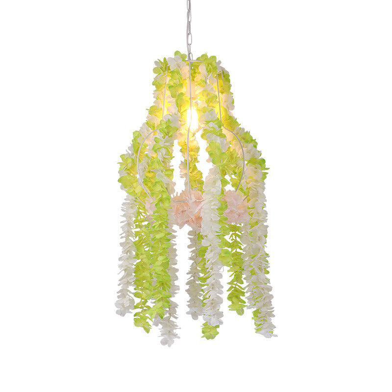 Industrial Green Urn Suspension Pendant Light with Plant Decoration - Perfect for Restaurants