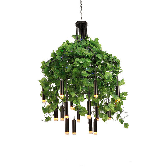 Modern Industrial Metal Chandelier Lamp - Wide Dome Design - 22 Heads - Hanging Light Kit with Plant Decoration - Ideal for Restaurants