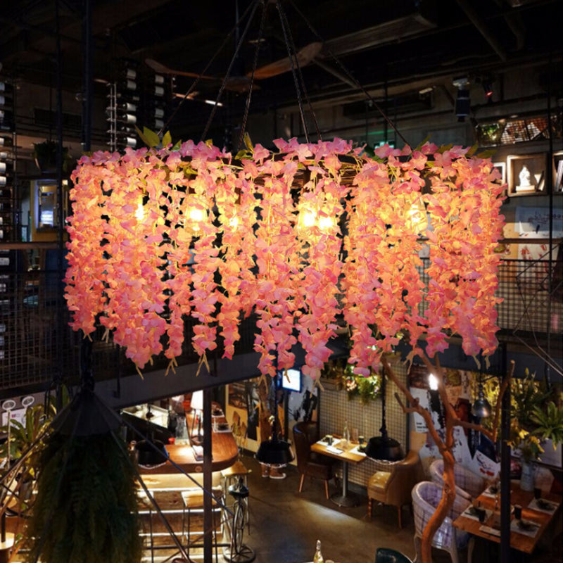 Industrial Drum Metal Chandelier Pendant Light with 3/6 Heads - Orange Red Finish