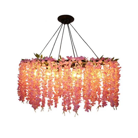 Industrial Metal Drum Chandelier Pendant Light With 3/6 Orange-Red Heads For Restaurant Ceiling