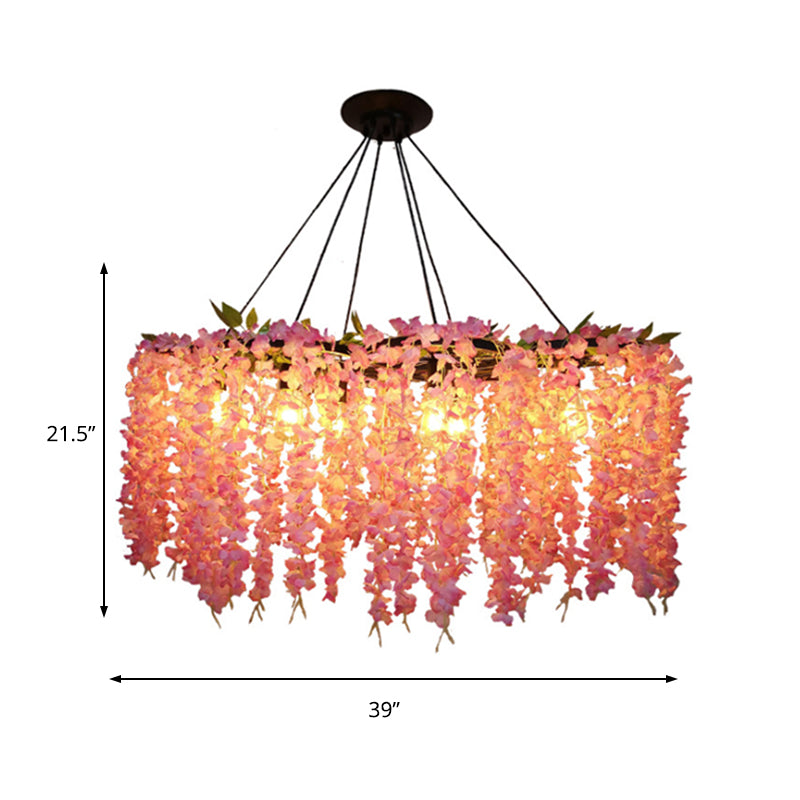 Industrial Metal Drum Chandelier Pendant Light With 3/6 Orange-Red Heads For Restaurant Ceiling