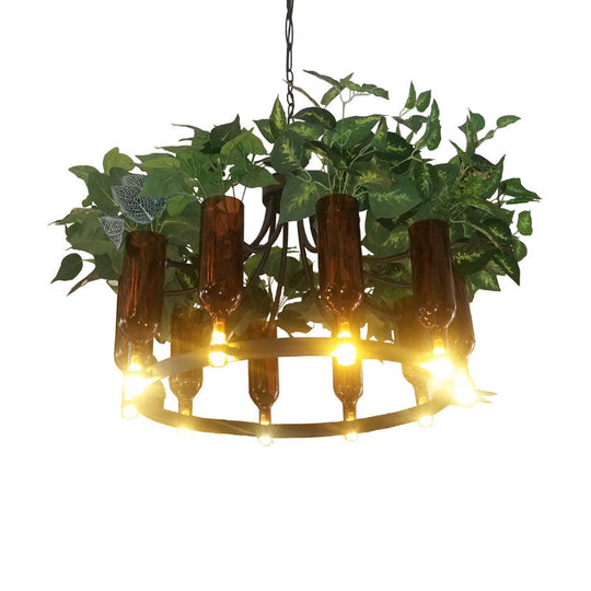 Green Wagon Suspension Light - Industrial Metal 10-Head Chandelier with Plant Deco - Perfect for Restaurants