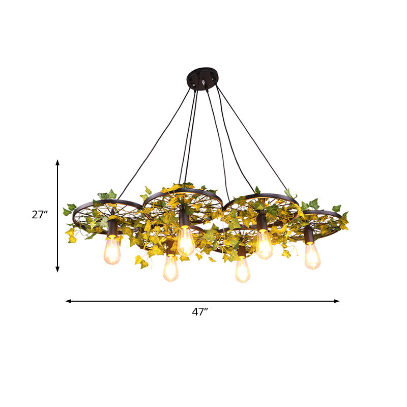 Industrial Metal Ceiling Lamp With Green Wagon Design And Plant Decoration - 3/6 Heads For