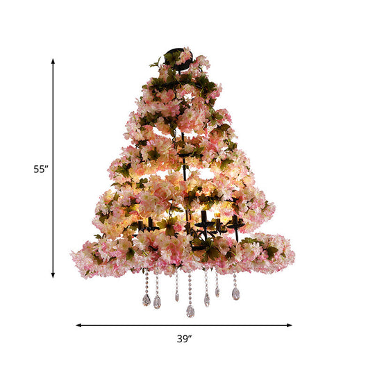 Retro Metal Flower LED Chandelier Lighting with 6 Pink Bulbs - Perfect for Restaurants