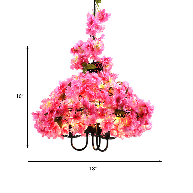 Daniela - Metal Pink Chandelier Lamp Flower 3 Lights Industrial Led Hanging Ceiling Light For