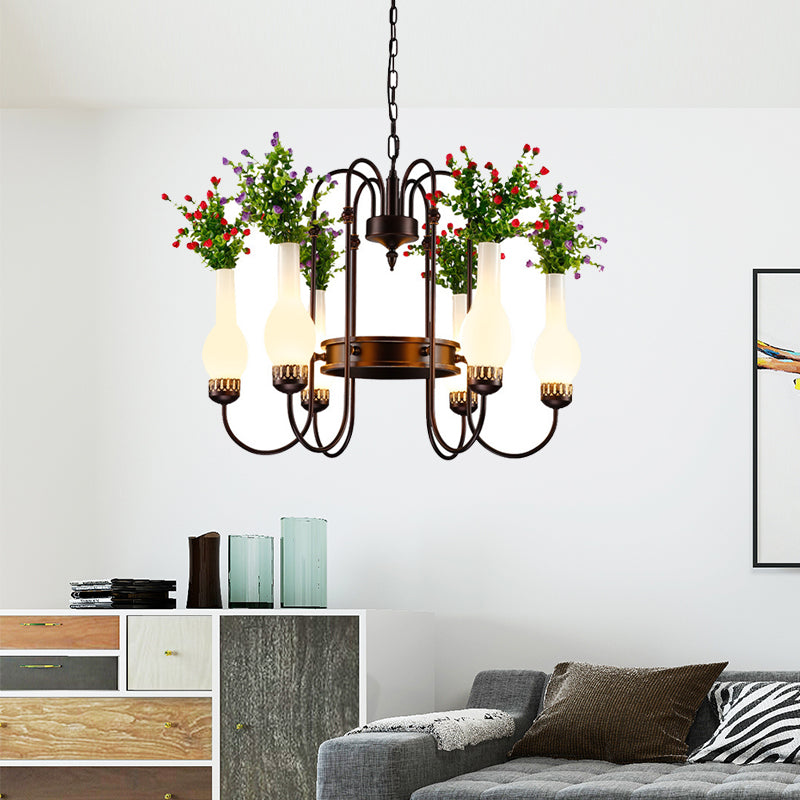 Paola - Brass Industrial Vase Chandelier Light Fixture 6 Bulbs Metal LED Plant Suspension Lighting in Brass