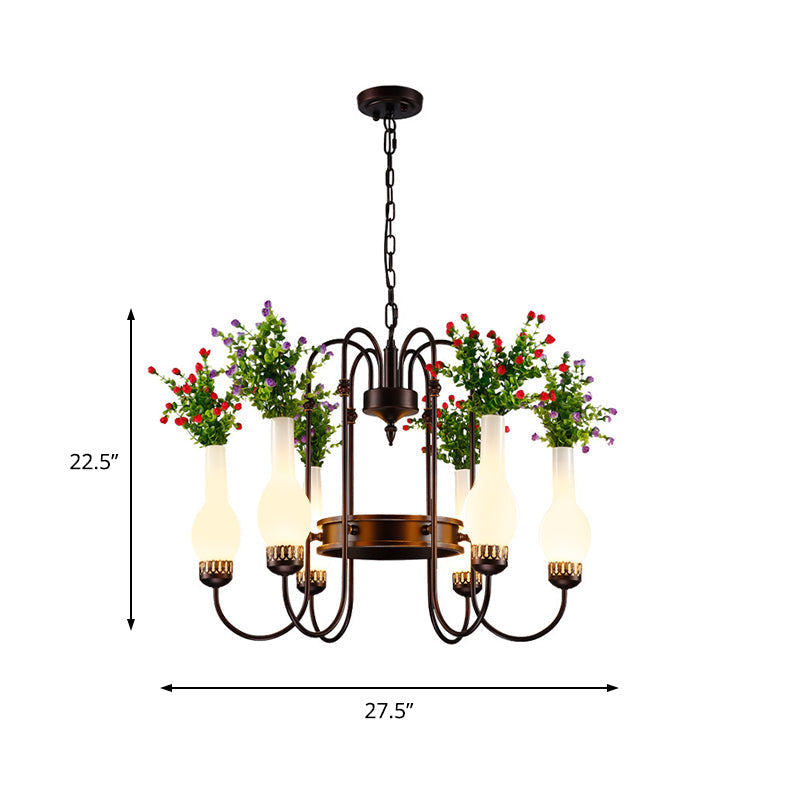 Paola - Brass Industrial Vase Chandelier Light Fixture 6 Bulbs Metal LED Plant Suspension Lighting in Brass