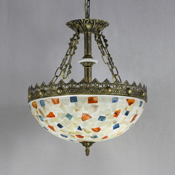 Vintage Stained Glass Pendant Light With Metal Chain For Foyer Ceiling - White/Beige/Orange-Blue